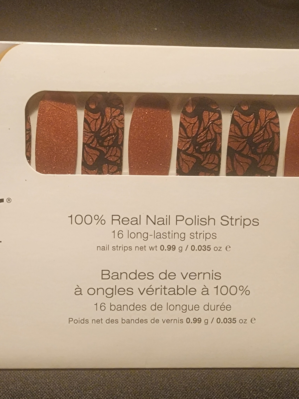 100% Real Nail Polish Strips - Copper Brown Leaf Design (Colorstreet)